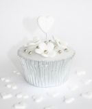 wedding muffin - Lemon sponge cakes flavoured with freshly grated lemon zest, coated with lemon icing made with freshly squeezed lemon juice, and decorated with hand cut flowers and hearts, and silver balls.