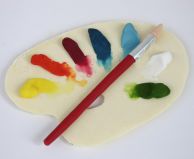 Artist's Palette (edible) - Hand made edible palette (brush not entirely edible) to go on top of a cake.
